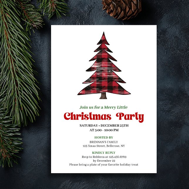Elegant Red Black Plaid Holiday Party Invitation Inbjudningar (Elegant Red Black Plaid Holiday Party Invitation)
