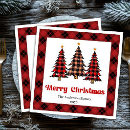 Elegant Red Black Plaid Napkin for Holiday Table Pappersservett