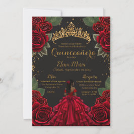 Elegant Red Black Quinceañera Ro Guld Glitter Inbjudningar