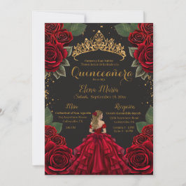Elegant Red Black Quinceañera Ro Guld Glitter Inbjudningar