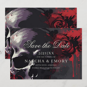 Elegant Red & Black Skull Ro Gothic Bröllop Spara Datumet
