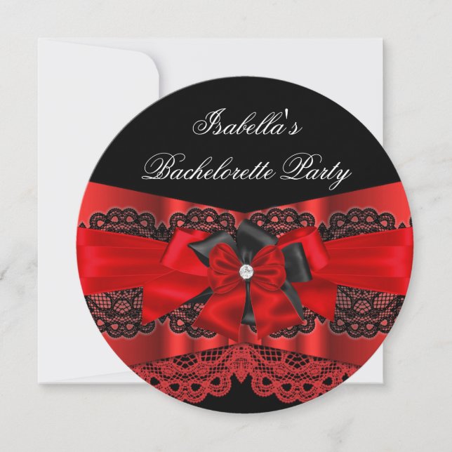 Elegant Red Black Snöre Party Diamond Bow 2 Inbjudningar (Framsida)