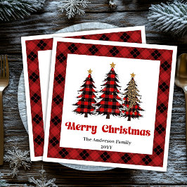 Elegant Red Black Tartan Napkin Custom Name Pappersservett