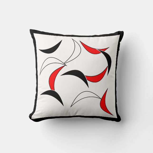 Elegant Red, Black & White, Abstrakt Mönster Kudde (Framsida)