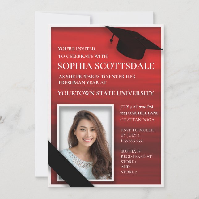 Elegant Red Black White College Trunk Party Photo Inbjudningar (Framsida)