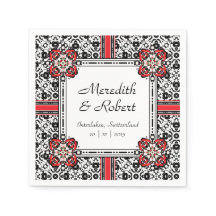 Elegant Red, Black, White Folk Damask Wedding