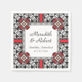 Elegant Red, Black, White Folk Damask Wedding Pappersservett