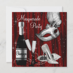 Elegant Red Black White Masquerade Party Inbjudningar