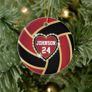 Elegant Red, Blackand Guld volleyball Julgransprydnad Keramik