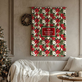 Elegant Red Blanket Personalized Christmas Wreath Fleecefilt