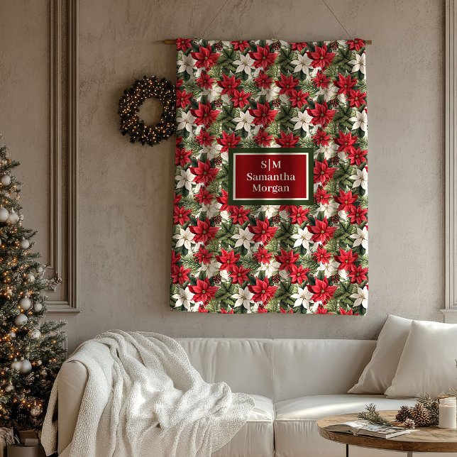 Elegant Red Blanket Personalized Christmas Wreath Fleecefilt (Elegant Red Blanket Personalized Christmas Wreath)