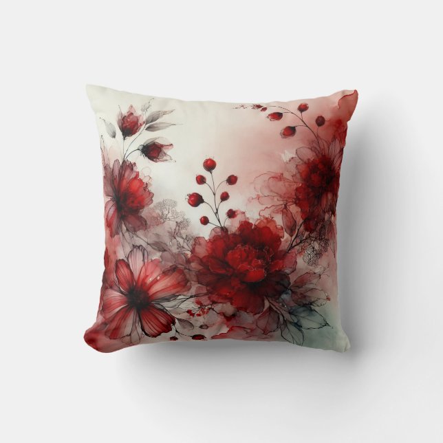 Elegant Red-Blommar: En serene Abstract-design Kudde (Framsida)