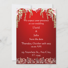 Elegant Red Blommigt Art Deco Design Bröllop Inbjudningar