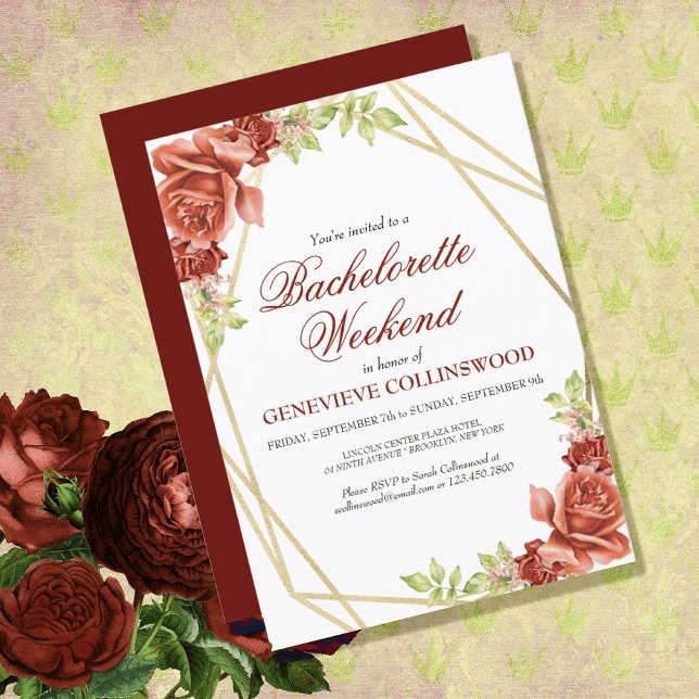 Elegant Red Blommigt Bachelorette Helg Itinerary Inbjudningar (CLASSIC ELEGANT RED ROSE FLORAL BACHELORETTE WEEKEND PARTY INVITATION
)