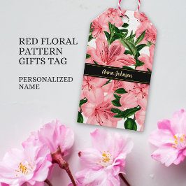 Elegant Red Blommigt - bakgrunden för Namn och Log Presentetikett