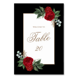 Elegant Red Blommigt Black & Guld Bröllop Bordsnummer