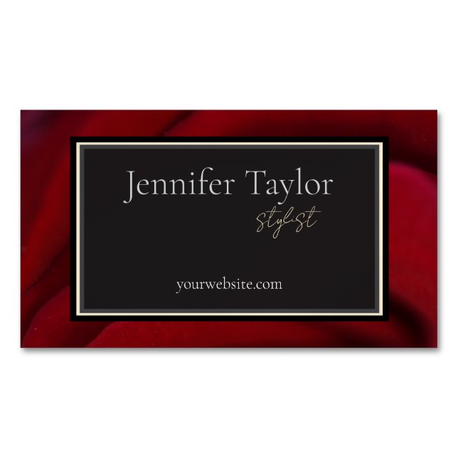 Elegant Red Blommigt Design - sofistikerad och min Magnetiska Visitkort (Framsida)