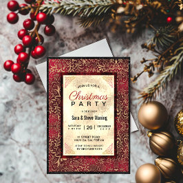 Elegant Red blommigt faux guld jul Inbjudningar