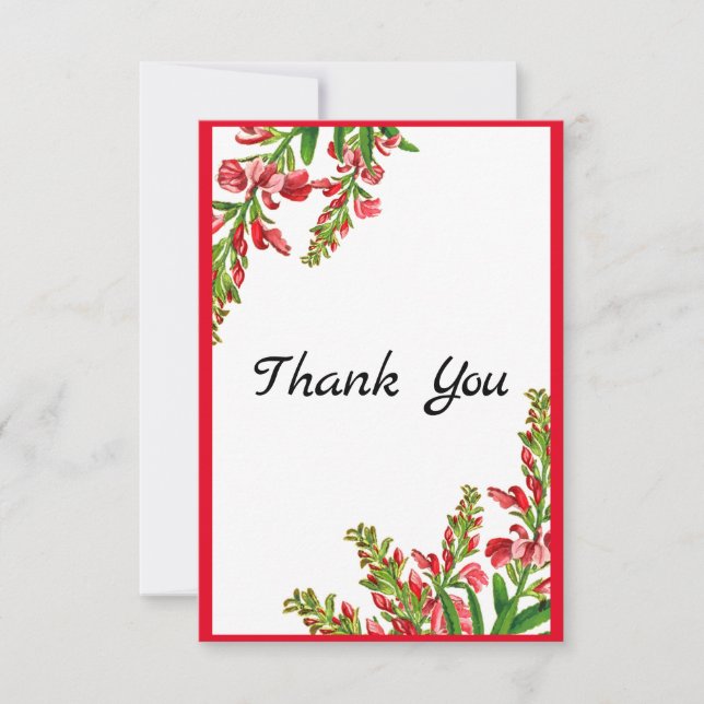 Elegant Red Blommigt Greenery traditionell Tack Kort (Framsida)