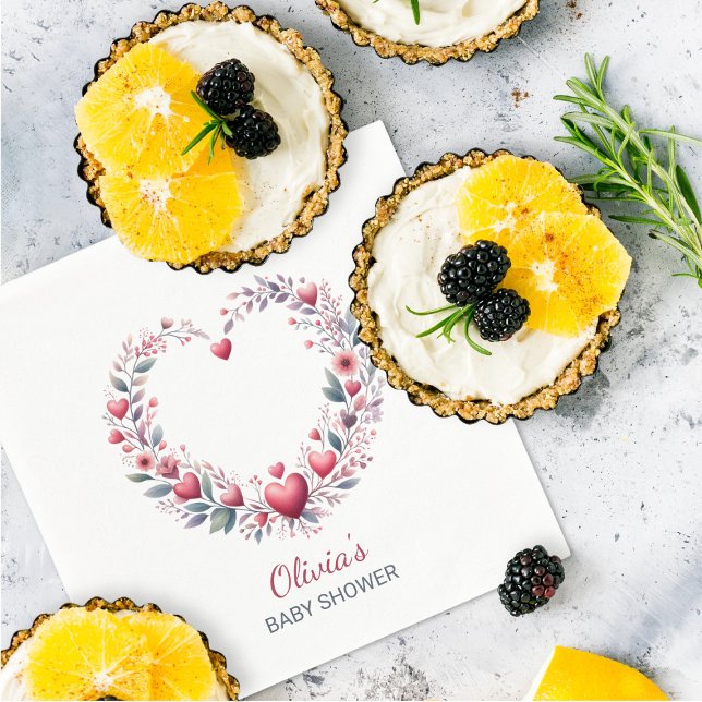 Elegant Red Blommigt Heart Baby Shower Pappersservett (Skapare uppladdad)