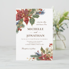 Elegant Red Blommigt jul Christian Bröllop Inbjudningar