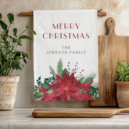 Elegant Red Blommigt Poinsettia jul Kökshandduk