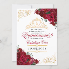 Elegant Red Blommigt Quinceanera Birthday Inbjudningar