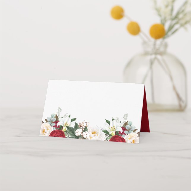 Elegant Red Blommigt Quinceañera Birthday Placeringskort (Framsida)