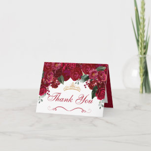 Elegant Red Blommigt Quinceanera Tack Inbjudan