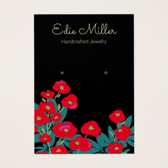 Elegant Red Blommigt Script Earring Jewelry Visitkort (Framsidan)