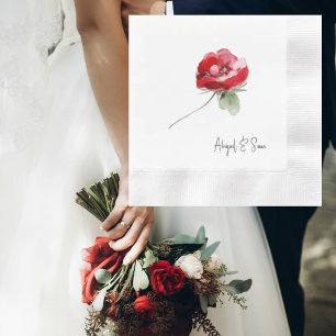Elegant Red Blommigt Stem Personlig Bröllop Pappersservett
