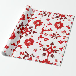 Elegant Red Blommigt Symmetry Wrapping Papper Presentpapper