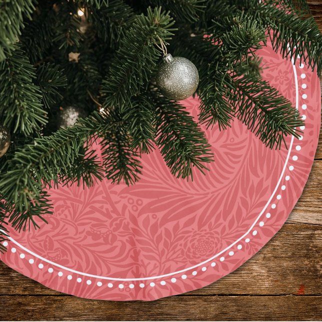 Elegant Red Blommönster Doged Gräns Julgransmatta Borstad Polyester (Skapare uppladdad)