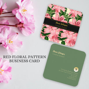 Elegant Red-Blommönstret Lägg till ditt eget namn Fyrkantigt Visitkort