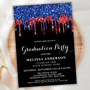 Elegant Red Blue Glitter Drift Patriotic Studenten Inbjudningar