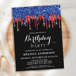 Elegant Red Blue Glitter Drives Patriotic Birthday Vykort