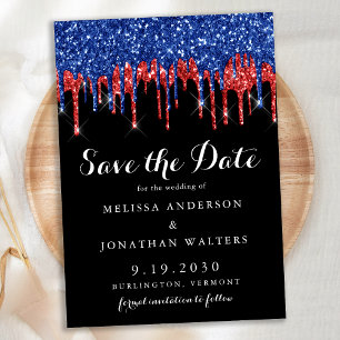 Elegant Red Blue Glitter Drives Patriotic Bröllop Spara Datumet