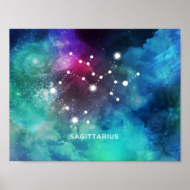 Elegant Red Blue Watercolor Nebula Sagittarius Poster (Framsidan)