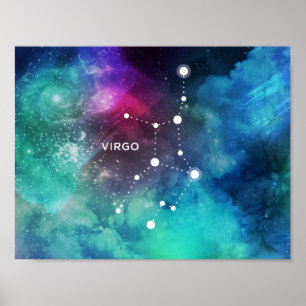 Elegant Red Blue Watercolor Nebula Våg Poster