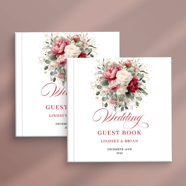 Elegant Red Blush Boho Wedding Guest Book Poster Gästböcker (Elegant Red Blush Boho Wedding Guest Book Poster)