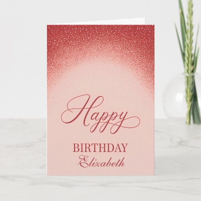 Elegant Red Blush Gradient Birthday Kort (Framsida)