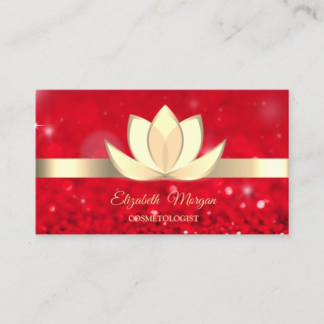 Elegant Red Bokeh Guld Lotus Flower Yoga Reiki Visitkort (Framsida)