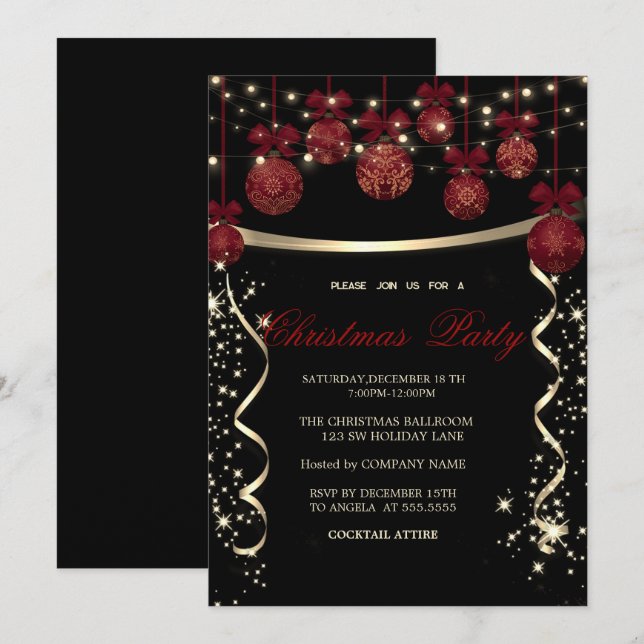 Elegant Red Bollar,Confetti Company jul Party Inbjudningar (Fram/baksida)