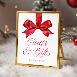 Elegant Red Bow Baby Shower Cards and Gifts Sign Poster