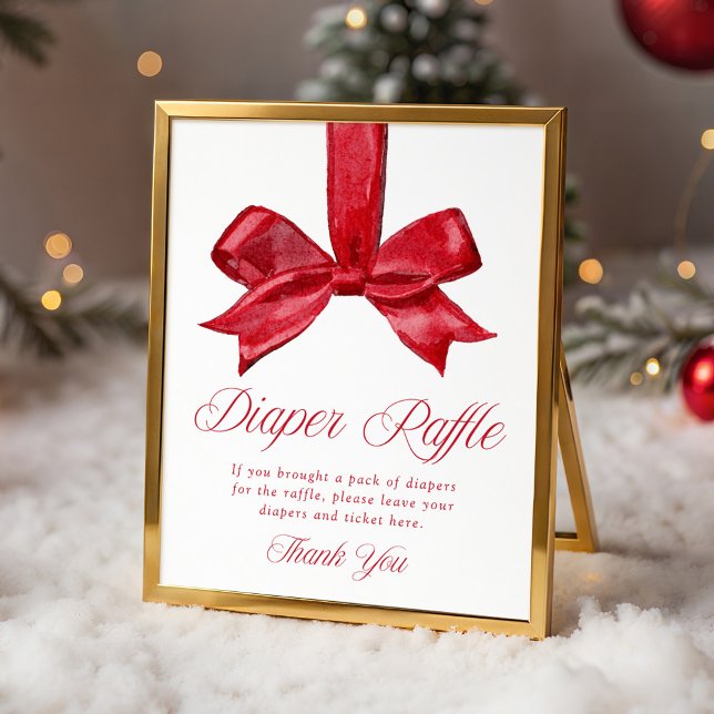 Elegant Red Bow Baby Shower Diaper Raffle Sign Poster (Skapare uppladdad)