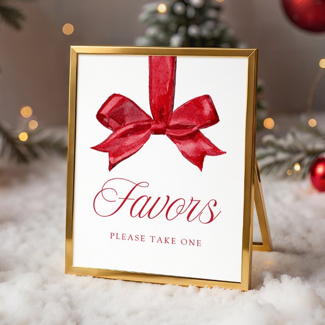 Elegant Red Bow Baby Shower Favors Sign Poster (Skapare uppladdad)