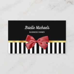 Elegant Red Bow Black and White Rand med Guld Visitkort