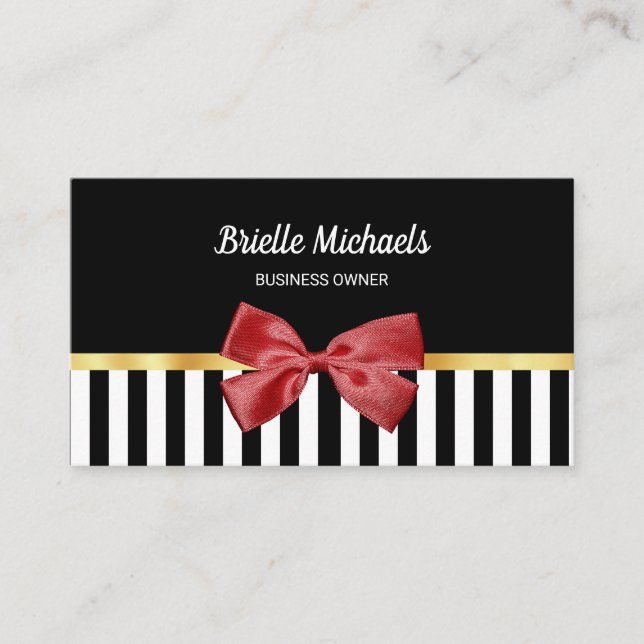 Elegant Red Bow Black and White Rand med Guld Visitkort (Framsida)