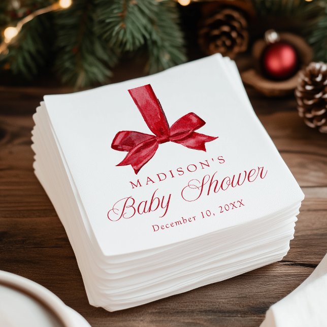 Elegant Red Bow Christmas Baby Shower Pappersservett (Skapare uppladdad)