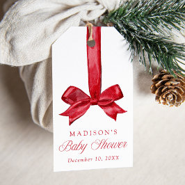 Elegant Red Bow Christmas Baby Shower Presentetikett